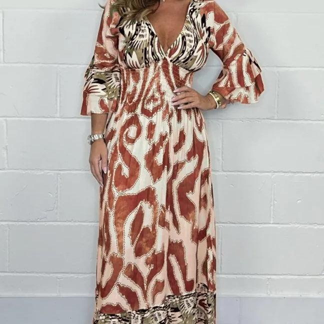 Gry – vestido de manga larga con escote en V profundo