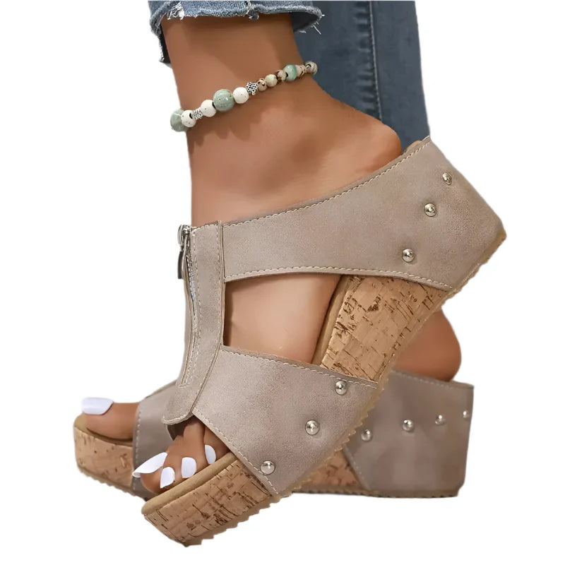 Selma sandalias de cuña slip-on para mujer con diseño de cremallera