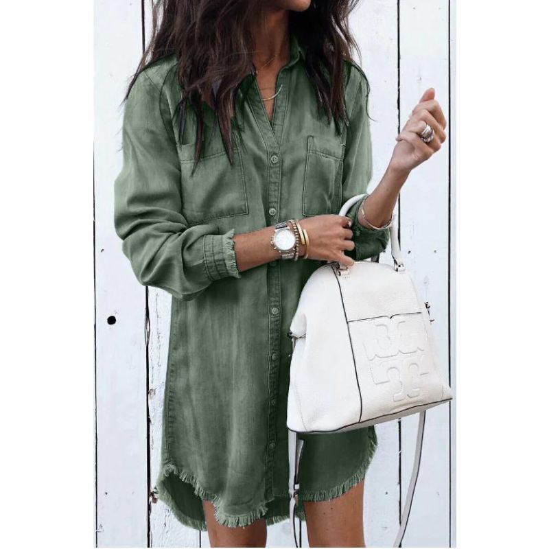 Ingrid - Vestido camisa vaquero de moda con ajuste casual