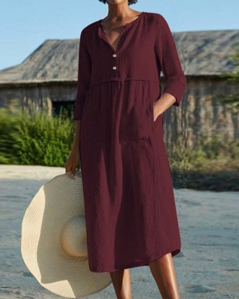 Sarah - Elegante Halblange Ärmel und Plissiertes Midikleid