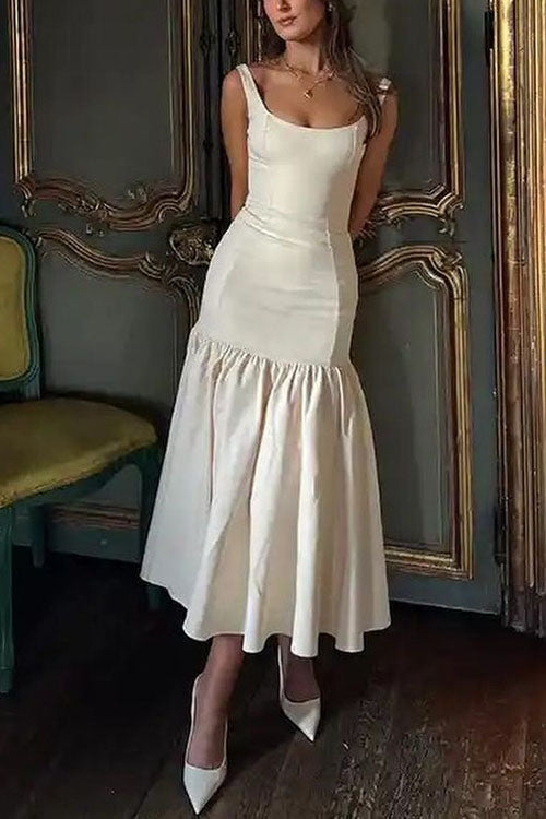 Sienna | U-Auschnitt ärmelloses Rüsche Bodycon Midi-Kleid