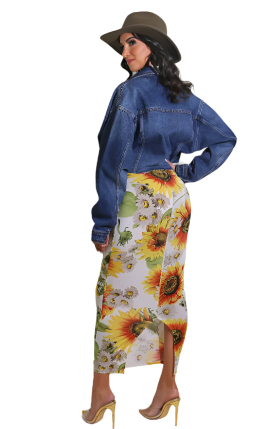 Karen - Legere Sonnenblumen-Print Tube-Ausschnitt Kleid