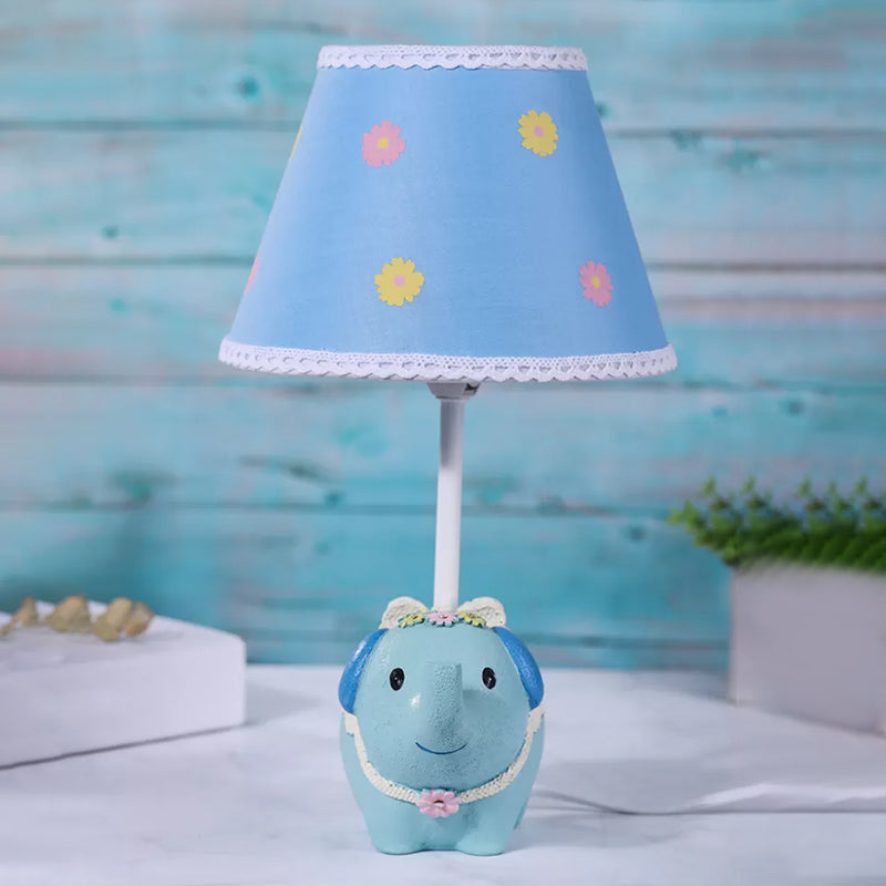 Elebloom – Tischlampe mit Kegel für Kinder mit Blumenmuster und Elefantenfuß