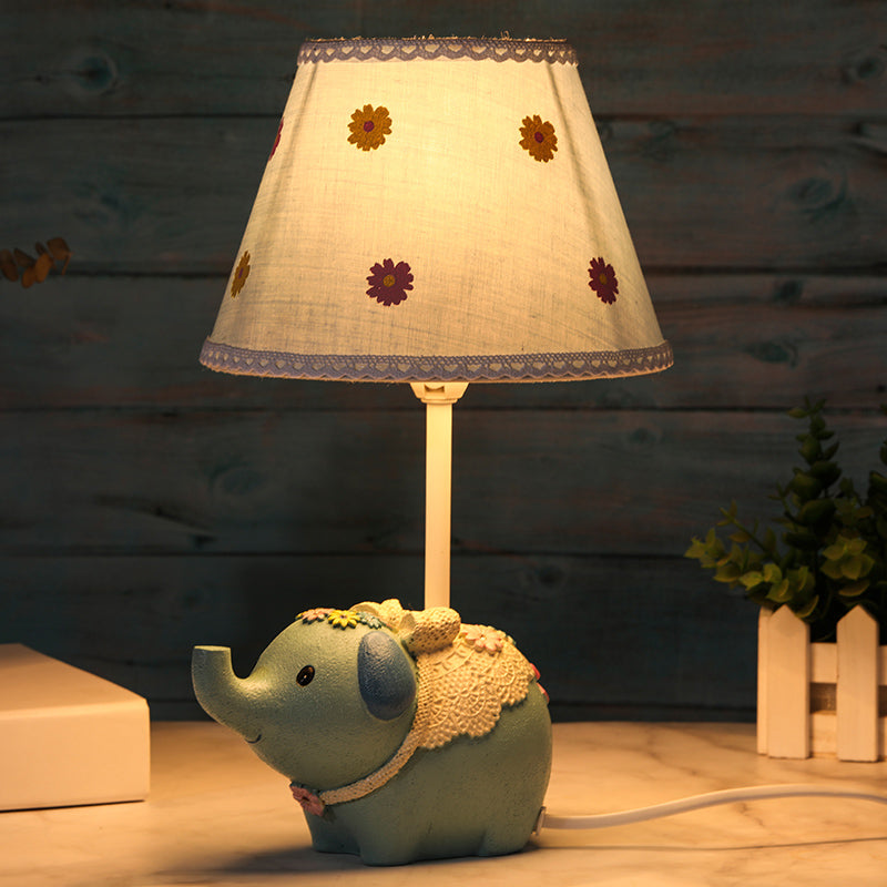 Elebloom – Tischlampe mit Kegel für Kinder mit Blumenmuster und Elefantenfuß