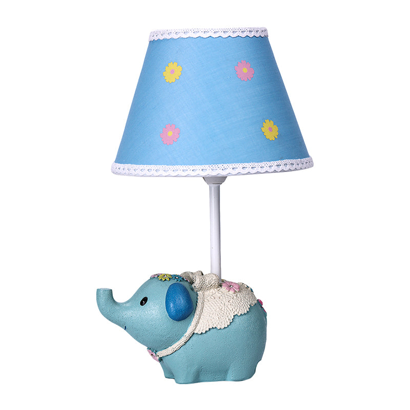 Elebloom – Tischlampe mit Kegel für Kinder mit Blumenmuster und Elefantenfuß
