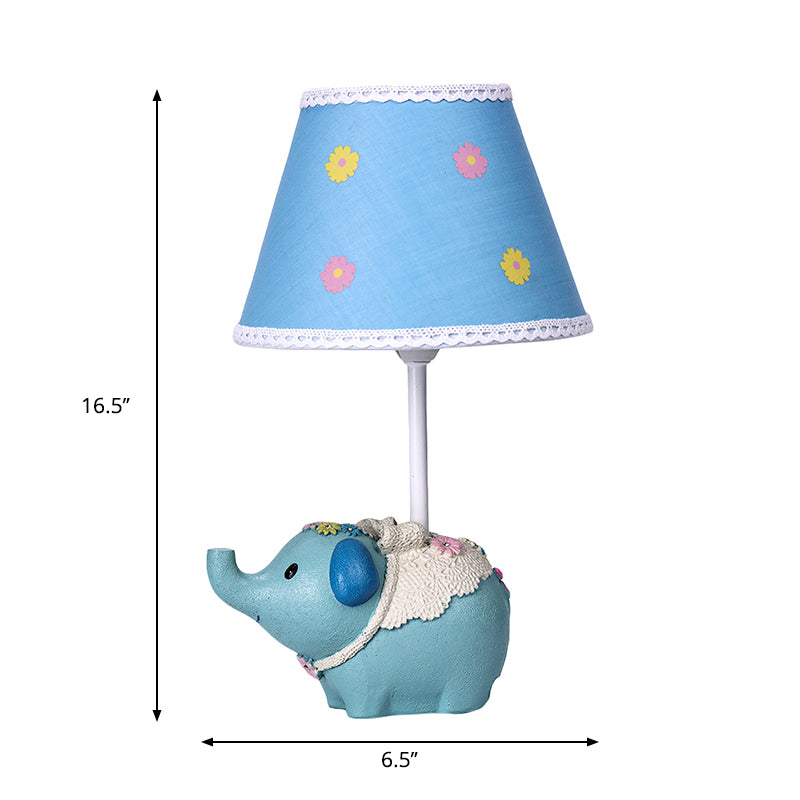 Elebloom – Tischlampe mit Kegel für Kinder mit Blumenmuster und Elefantenfuß