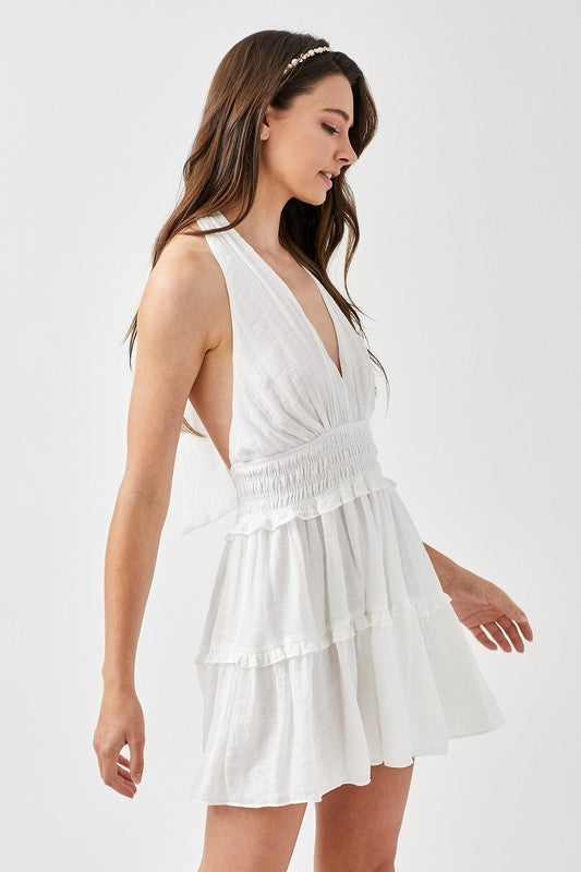 Nia - Halter Neck Geraffte Rüschendress