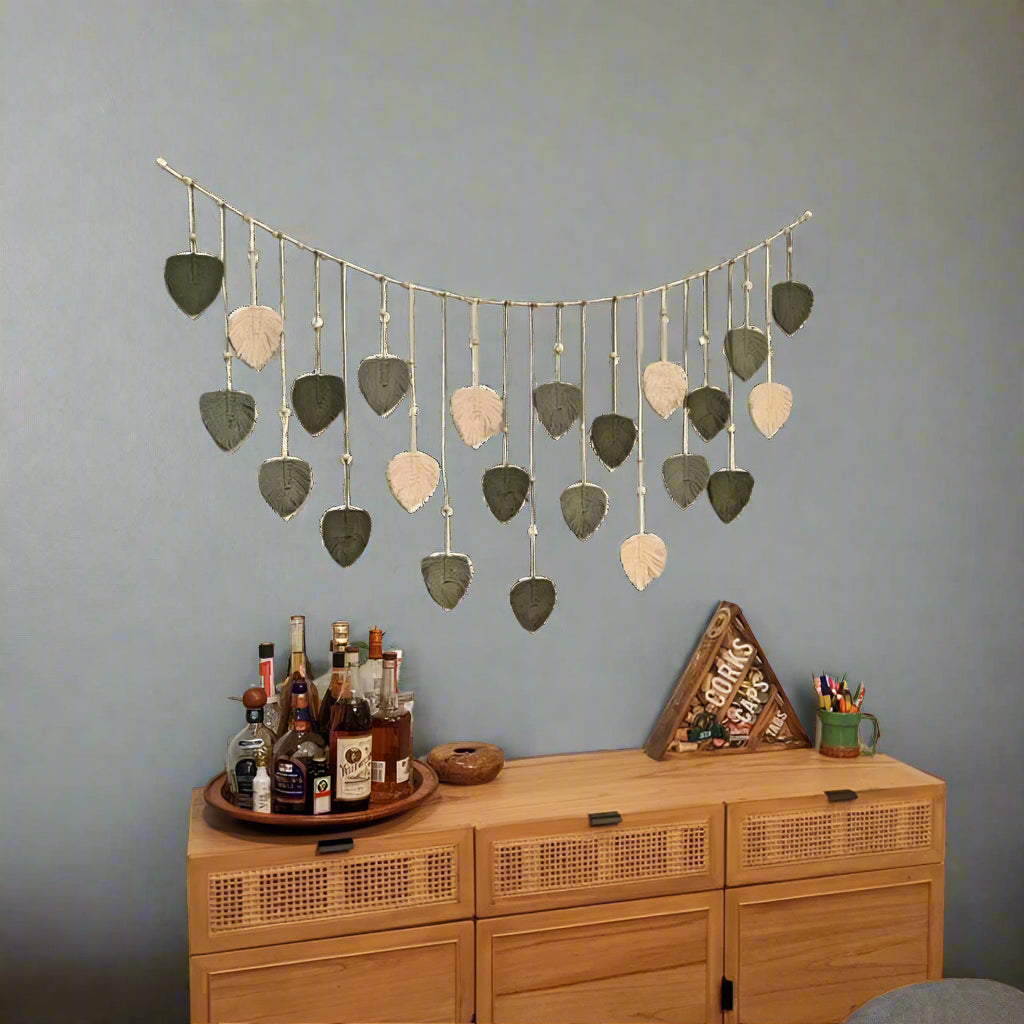 BohoBloom - Handgewebter Blattgirlande Wandbehänge