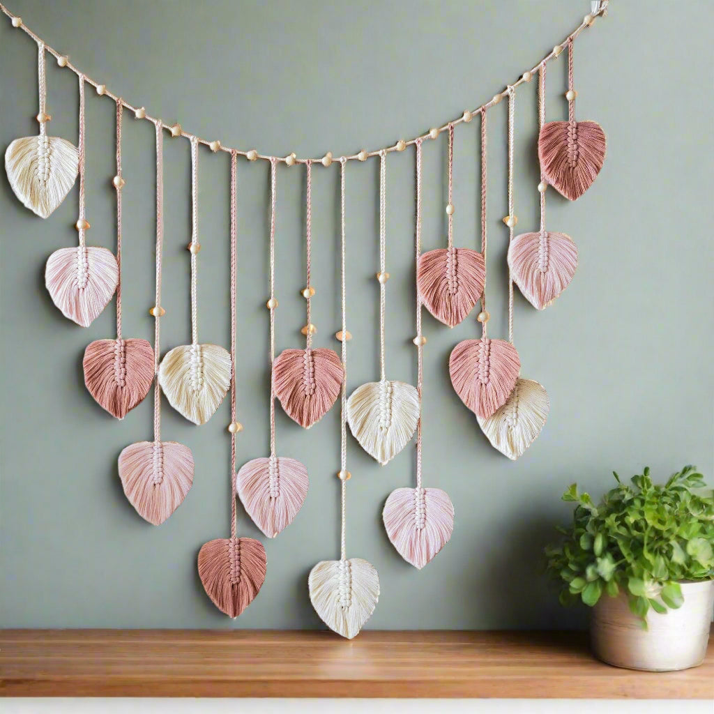 BohoBloom - Handgewebter Blattgirlande Wandbehänge