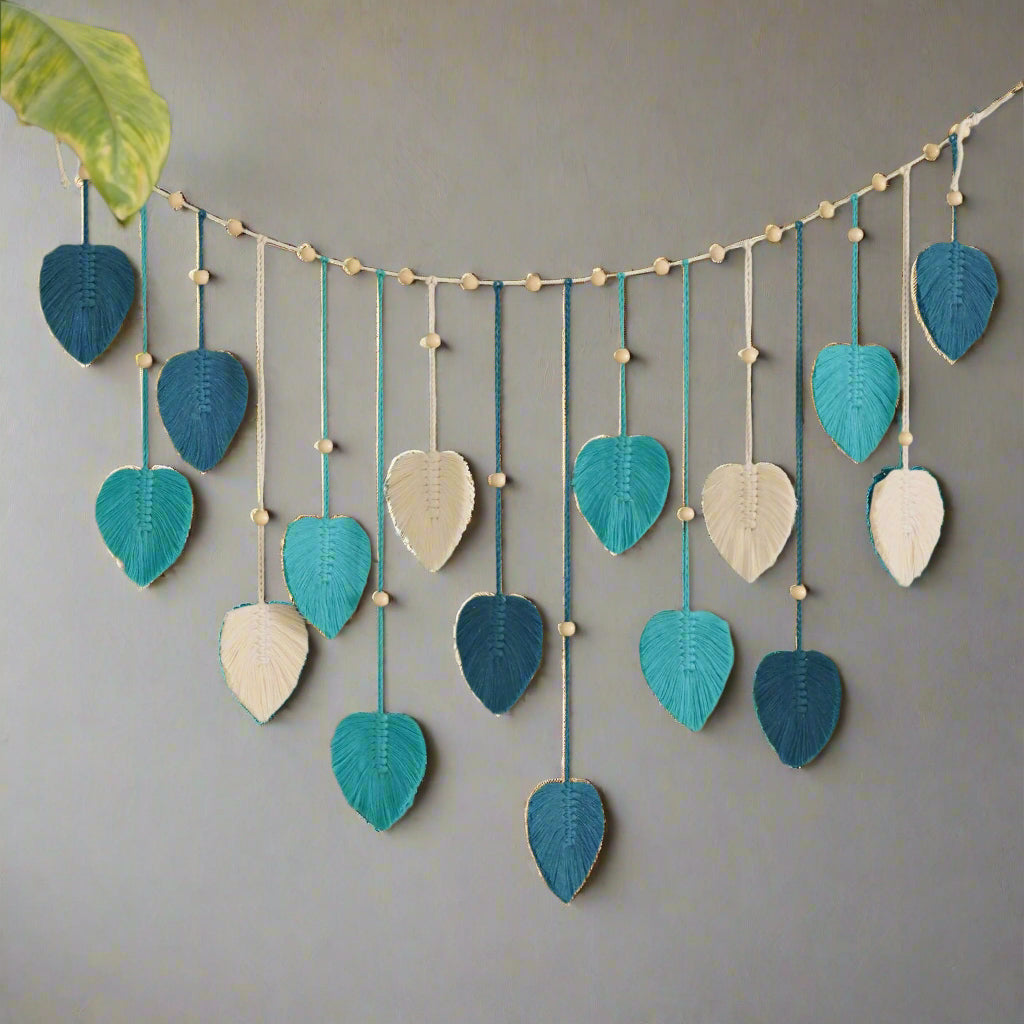 BohoBloom - Handgewebter Blattgirlande Wandbehänge