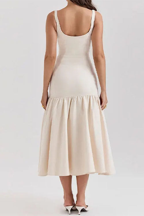 Sienna | U-Auschnitt ärmelloses Rüsche Bodycon Midi-Kleid