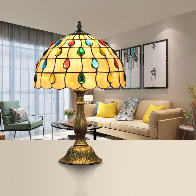 OpalGlow - Breite Muschelschale Tischlampe mit Tropfen Schmuck
