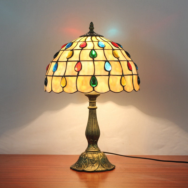 OpalGlow - Breite Muschelschale Tischlampe mit Tropfen Schmuck