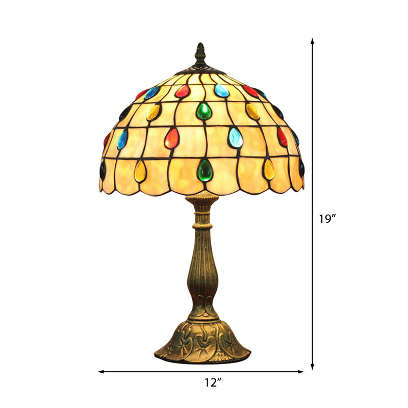OpalGlow - Breite Muschelschale Tischlampe mit Tropfen Schmuck