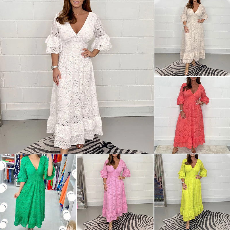 Rebecca - Bestickte Midikleid mit Rüschärmeln