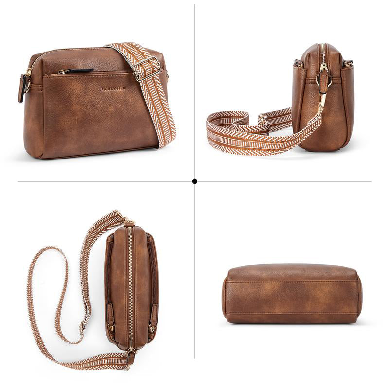 Luisa - Schultertasche mit dreifachem Reißverschluss und gestreitem Riemen