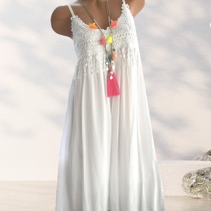 Georgette - Einfarbiges Trägerkleid mit Spitze