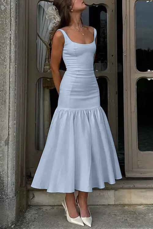 Sienna | U-Auschnitt ärmelloses Rüsche Bodycon Midi-Kleid