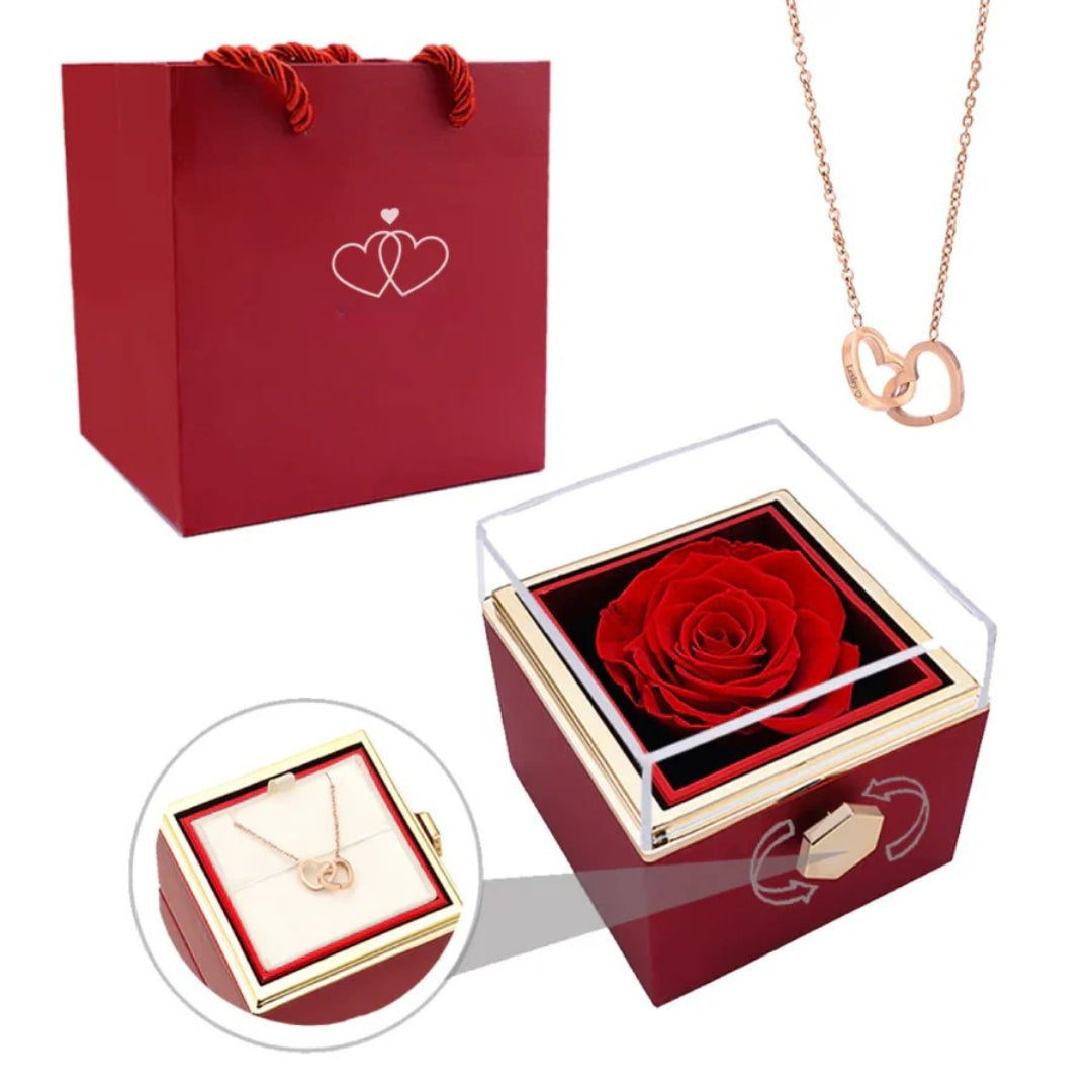 Ewige Rosen Geschenkbox mit versteckter persönlicher Halskette – Einzigartiges Geschenk zum Muttertag