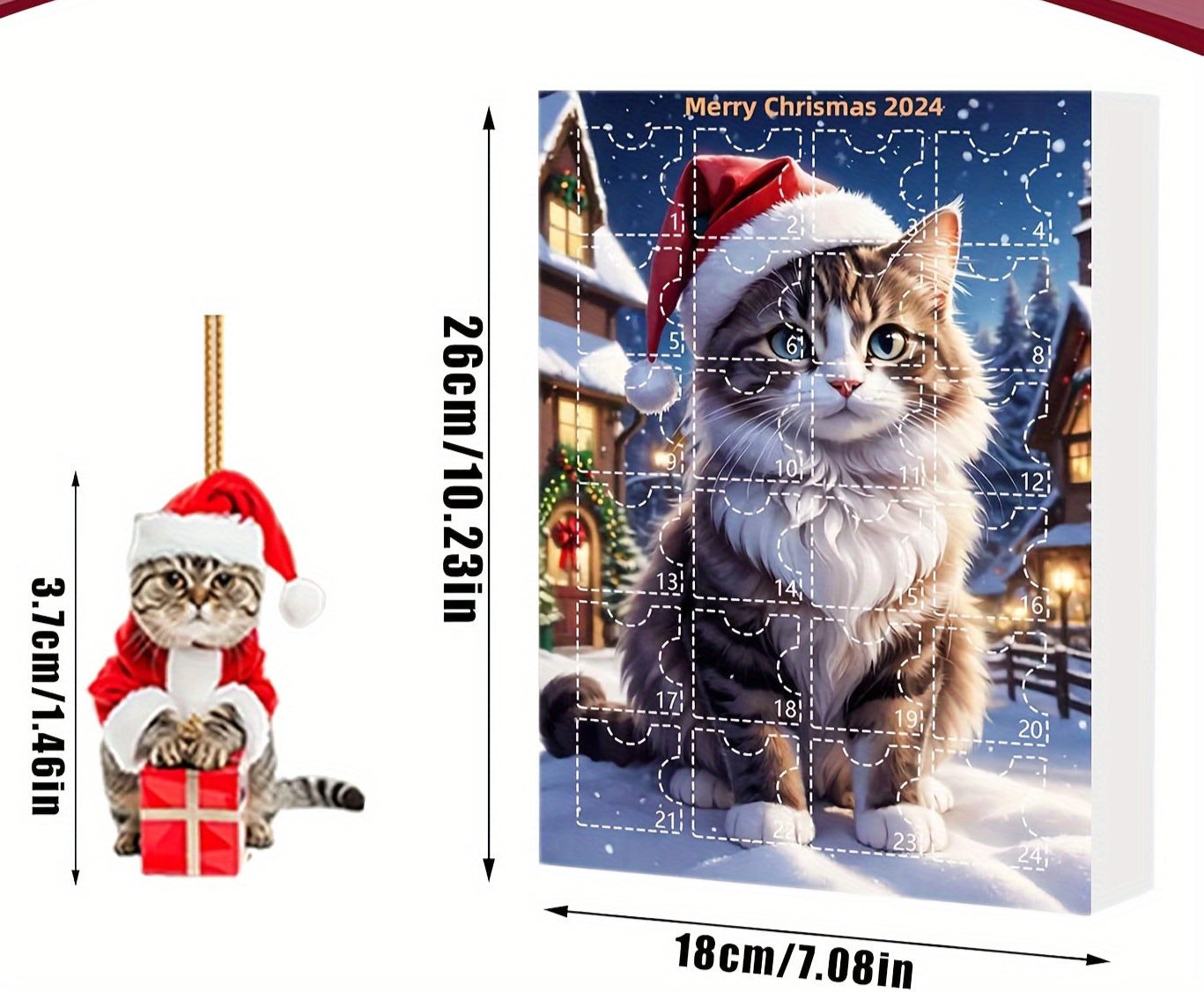 Vintage-Adventskalender mit Acryl-Katzenanhängern 2025, 24-tägiger Weihnachtscountdown für Katzenliebhaber
