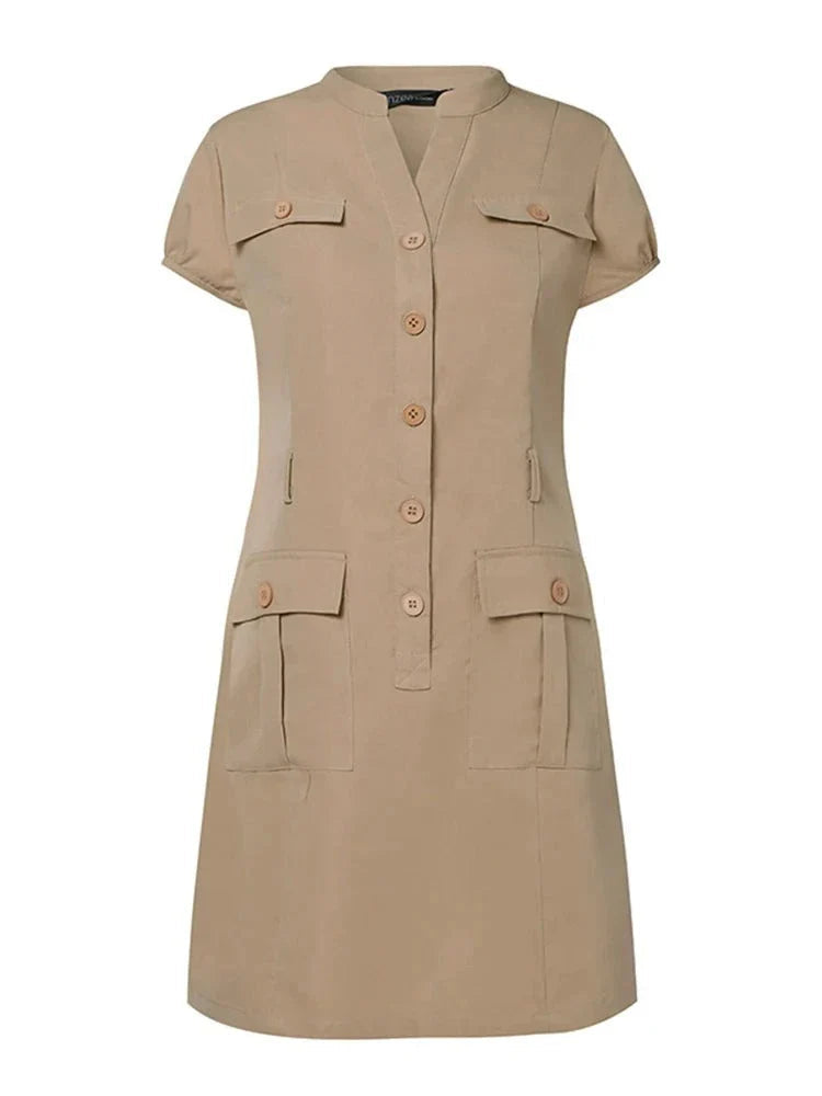 Kylie - Elegantes V-Ausschnitt Knielanges Cargo-Kleid