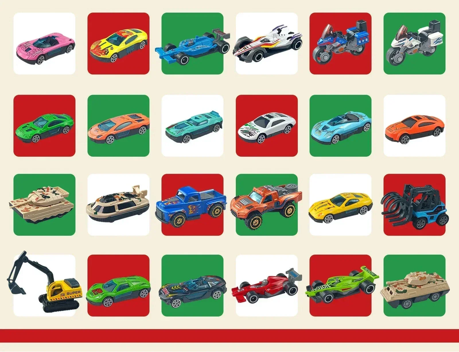 24 Teile Weihnachtsgeschenke Adventskalender Legierungsmodell Diecast Auto Set