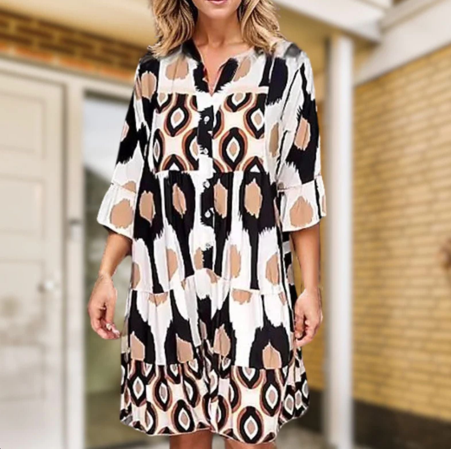 Frederica – Langarmkleid mit Kragenprint