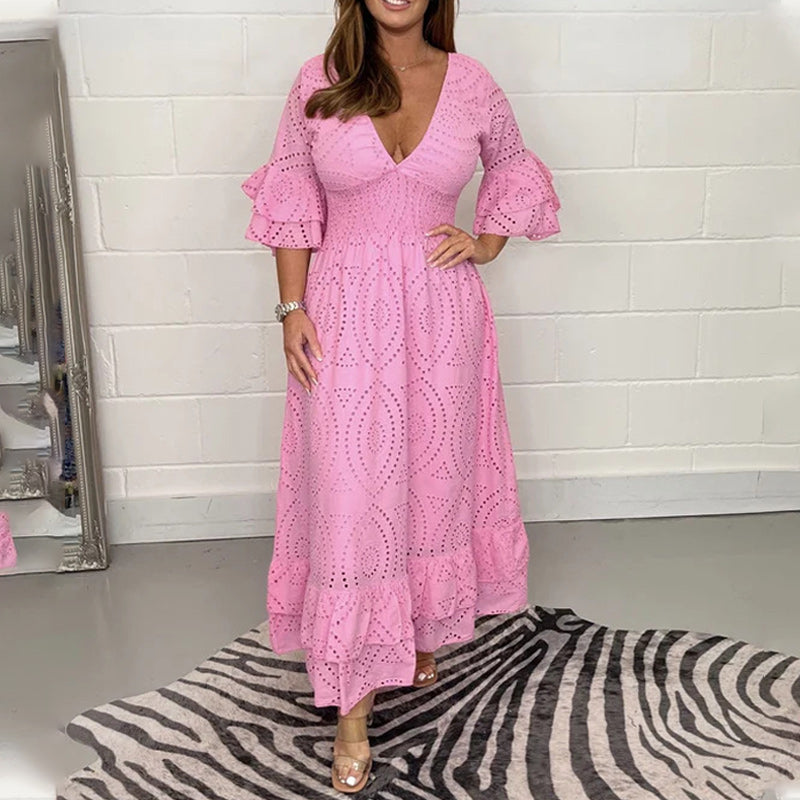 Rebecca - Bestickte Midikleid mit Rüschärmeln