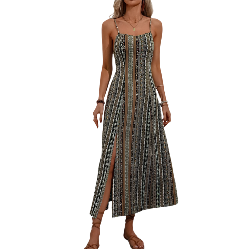 Alba – Ärmelloses Gestreiftes Kleid mit Schlitz und Lässiger Passform