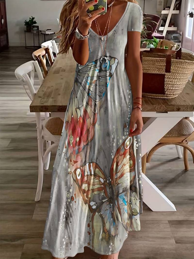 Gracie – V-Ausschnitt Kleid mit Schmetterlingsdruck