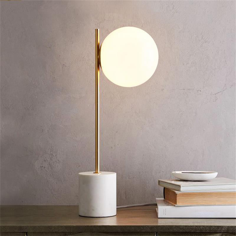 Aurelia | Moderne weiße Glas sphärische Tischlampe mit Marmorbasis