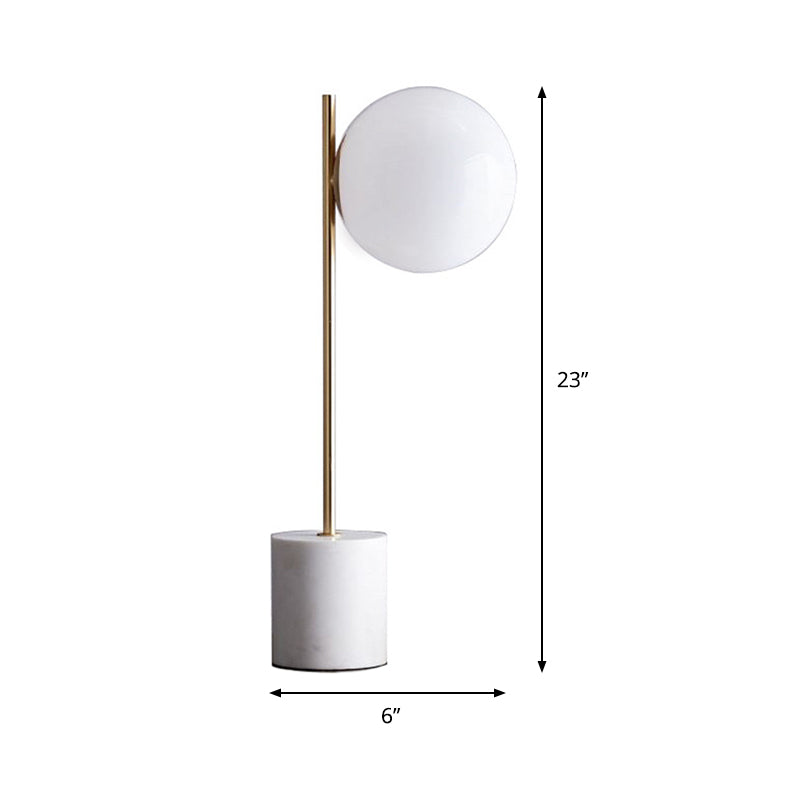 Aurelia | Moderne weiße Glas sphärische Tischlampe mit Marmorbasis