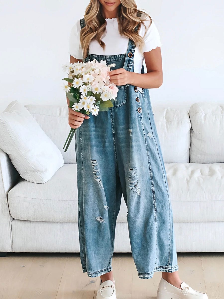 Finja - Ärmeloser Jumpsuit aus weitem Denim
