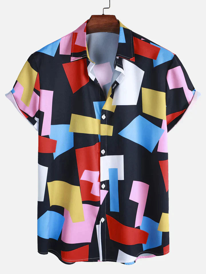Raymund - Button-Down Hemd mit geometrischem Farbblockdruck
