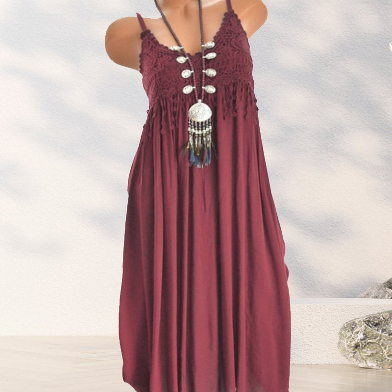 Georgette - Einfarbiges Trägerkleid mit Spitze