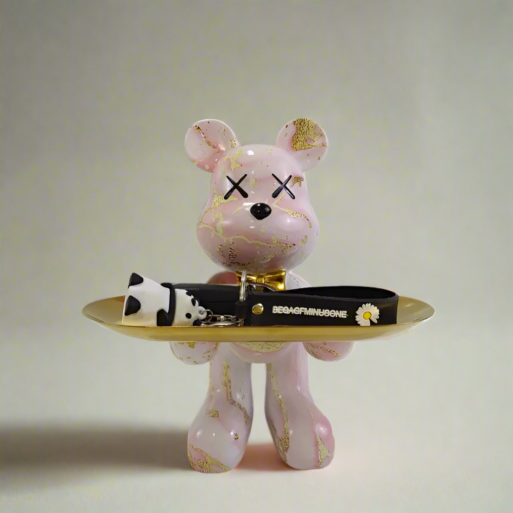 ButlerBear Dekorative Bärenstatue mit Tablett – Funktionales Wohnaccessoire
