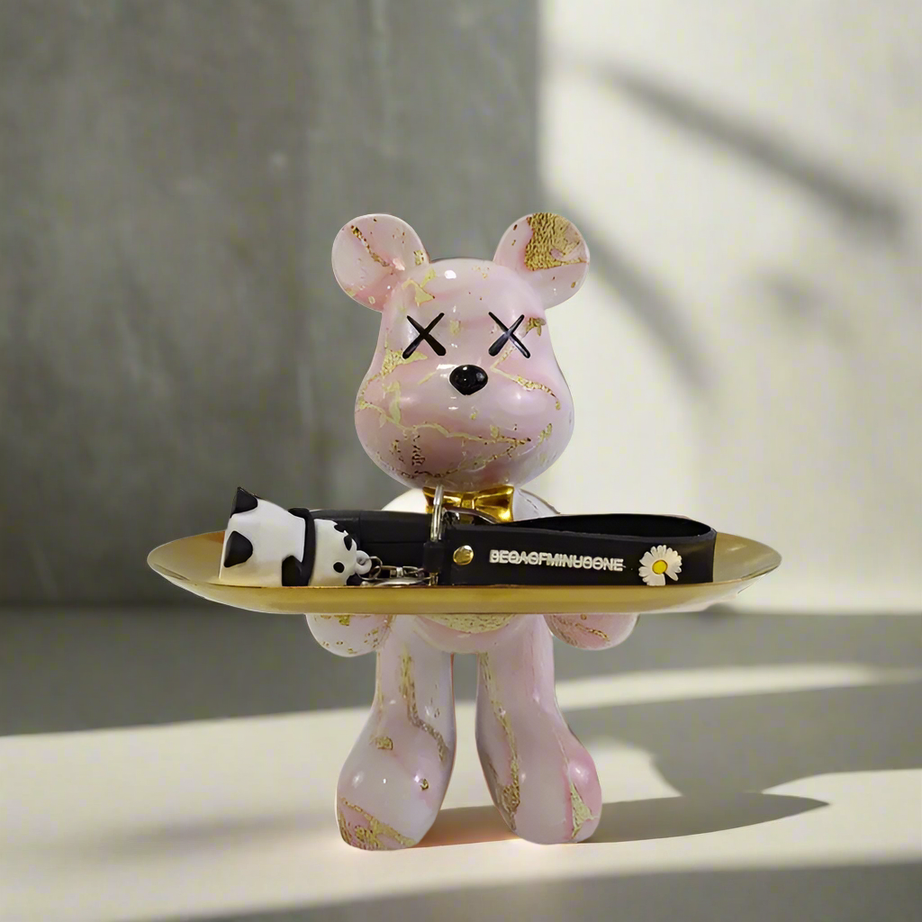 ButlerBear Dekorative Bärenstatue mit Tablett – Funktionales Wohnaccessoire