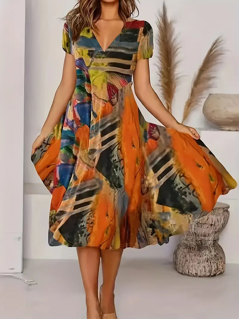Suzanne – Kurzärmliges Sommerkleid mit V-Ausschnitt