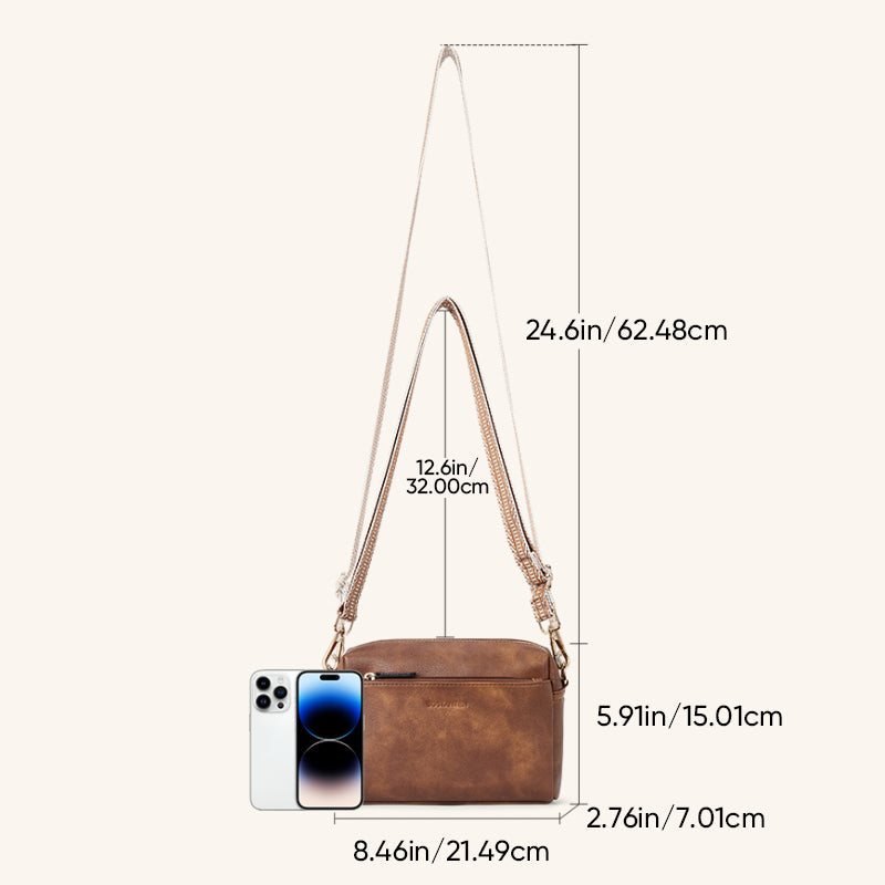 Luisa - Schultertasche mit dreifachem Reißverschluss und gestreitem Riemen