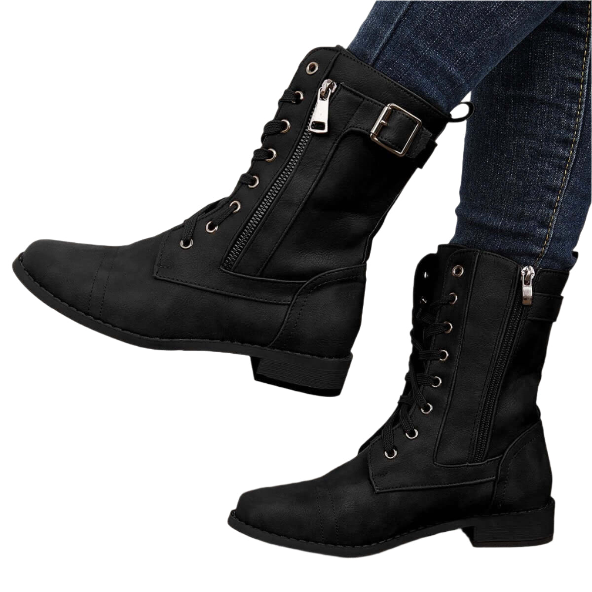 Astrid Klassische Kampfstiefel mit Reißverschluss und Gurt-Details