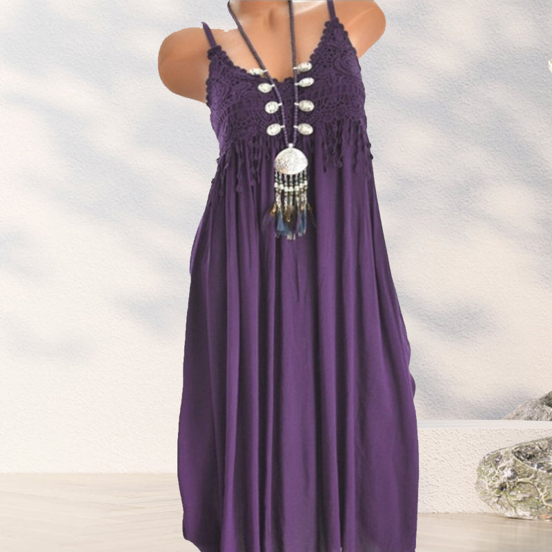 Georgette - Einfarbiges Trägerkleid mit Spitze