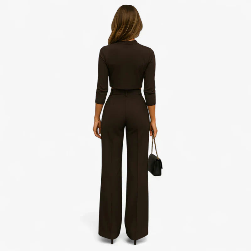 Eva - Modernes Zweiteiliges Set mit Hochkragen-Top und Weiten Hosen