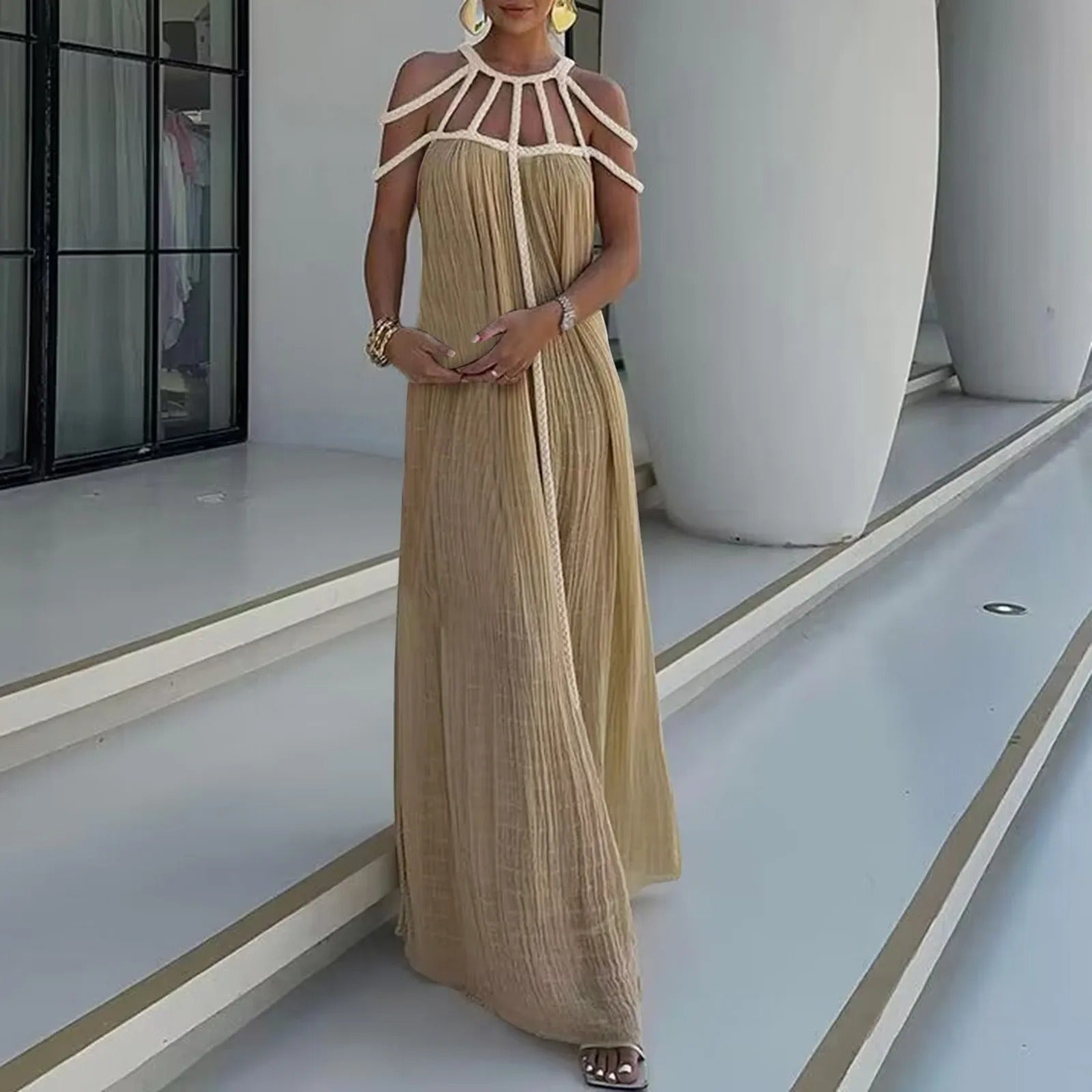 Alana - Lange Kleid mit Spaghettiträgern ohne Rücken