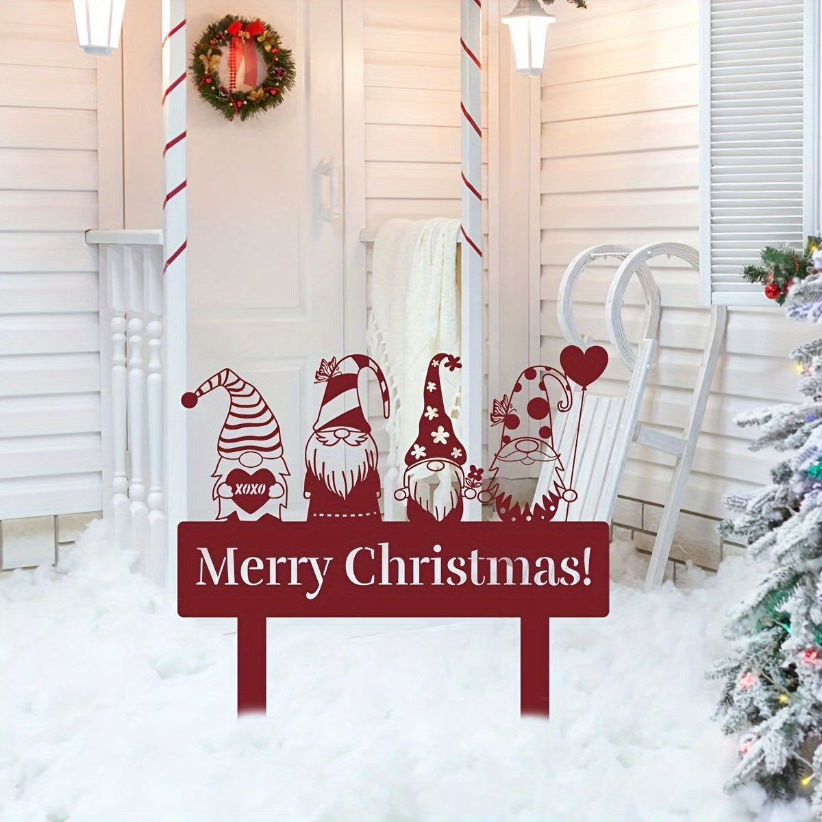 Gnomo navideño colorido pincho de jardín de metal