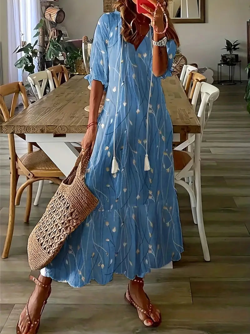Elisa - Florale Bohemian V-Ausschnitt Maxikleid