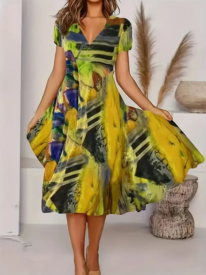 Suzanne – Kurzärmliges Sommerkleid mit V-Ausschnitt