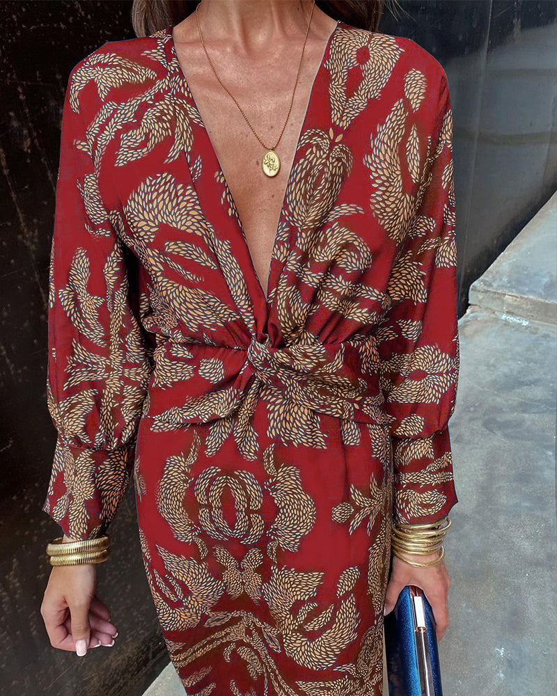 Zendy - Elegantes langärmeliges Kleid mit V-Ausschnitt