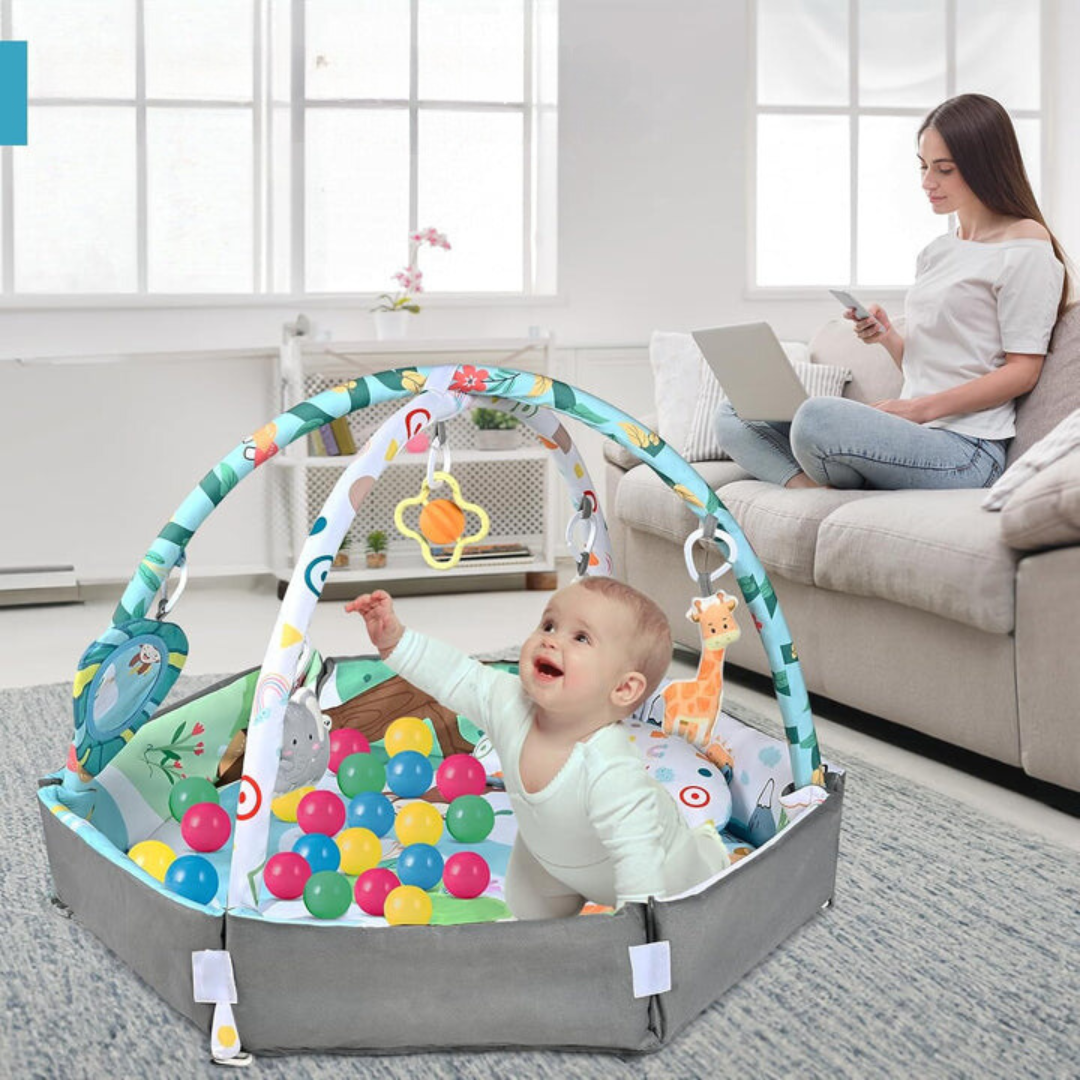 8-in-1 waschbare Spielmatte mit Kugelbahn und Spielzeug für Babys