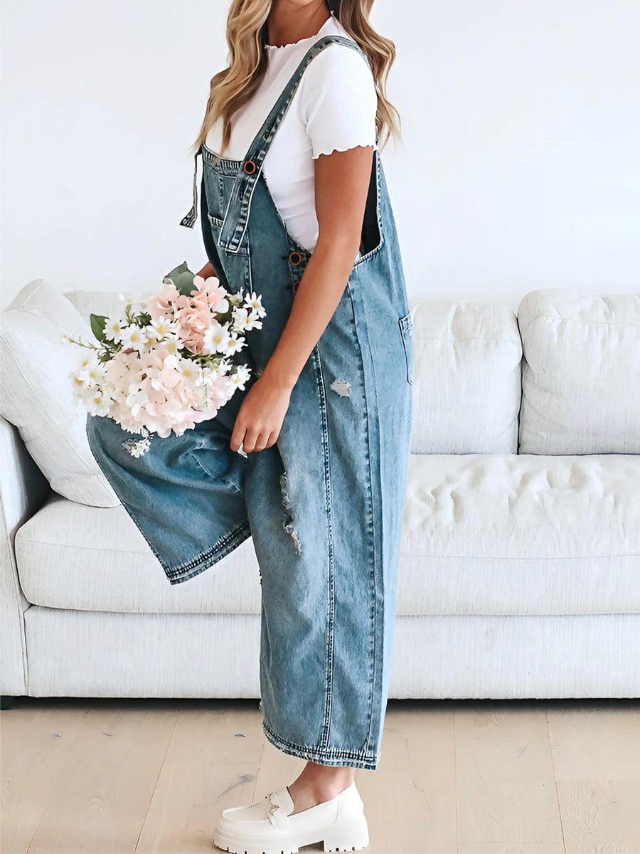 Finja - Ärmeloser Jumpsuit aus weitem Denim