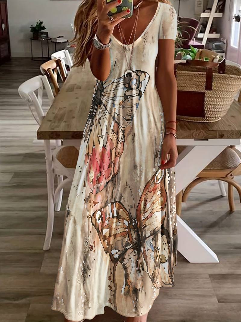 Gracie – V-Ausschnitt Kleid mit Schmetterlingsdruck